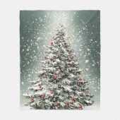 Groene Kerstboom Kleurrijke Ornamenten Witte Sneeu Fleece Deken (Voorkant)