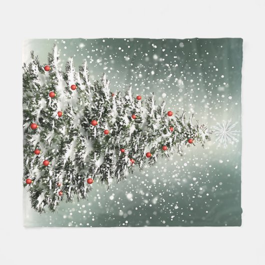 Groene Kerstboom Kleurrijke Ornamenten Witte Sneeu Fleece Deken (Voorkant (Horizontaal))