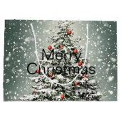 Groene Kerstboom Kleurrijke Ornamenten Witte Sneeu Groot Cadeauzakje (Achterkant)