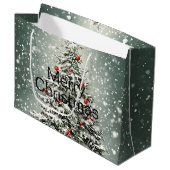 Groene Kerstboom Kleurrijke Ornamenten Witte Sneeu Groot Cadeauzakje (Voorkant Gekanteld)