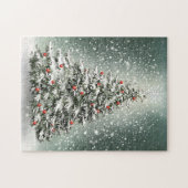 Groene Kerstboom Kleurrijke Ornamenten Witte Sneeu Legpuzzel (Horizontaal)