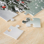 Groene Kerstboom Kleurrijke Ornamenten Witte Sneeu Legpuzzel (Zijkant)