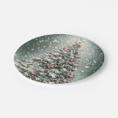Groene Kerstboom Kleurrijke Ornamenten Witte Sneeu Papieren Bordje (Gekanteld)