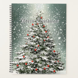 Groene Kerstboom Kleurrijke Ornamenten Witte Sneeu Planner