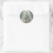 Groene Kerstboom Kleurrijke Ornamenten Witte Sneeu Ronde Sticker (Tas)