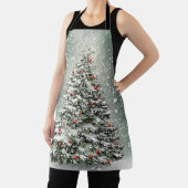 Groene Kerstboom Kleurrijke Ornamenten Witte Sneeu Schort (Insitu)