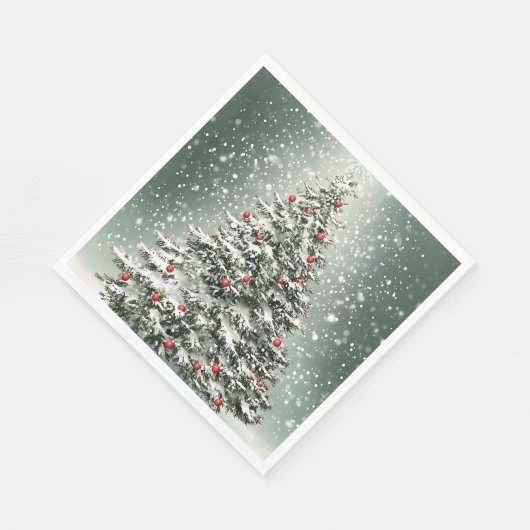 Groene Kerstboom Kleurrijke Ornamenten Witte Sneeu Servet (Hoek)