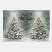 Groene Kerstboom Kleurrijke Ornamenten Witte Sneeu Theedoek (Horizontaal)