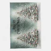 Groene Kerstboom Kleurrijke Ornamenten Witte Sneeu Theedoek (Verticaal)