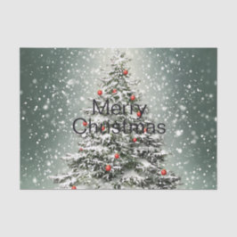 Groene Kerstboom Kleurrijke Ornamenten Witte Sneeu Tissuepapier