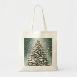 Groene Kerstboom Kleurrijke Ornamenten Witte Sneeu Tote Bag