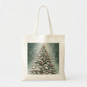 Groene Kerstboom Kleurrijke Ornamenten Witte Sneeu Tote Bag
