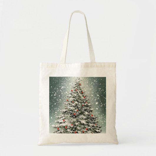Groene Kerstboom Kleurrijke Ornamenten Witte Sneeu Tote Bag (Voorkant)
