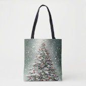 Groene Kerstboom Kleurrijke Ornamenten Witte Sneeu Tote Bag (Voorkant)