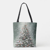 Groene Kerstboom Kleurrijke Ornamenten Witte Sneeu Tote Bag (Achterkant)