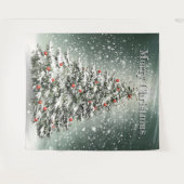 Groene Kerstboom Kleurrijke Ornamenten Witte Sneeu Wandkleed (Voorkant (horizontaal))