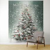 Groene Kerstboom Kleurrijke Ornamenten Witte Sneeu Wandkleed (In situ)