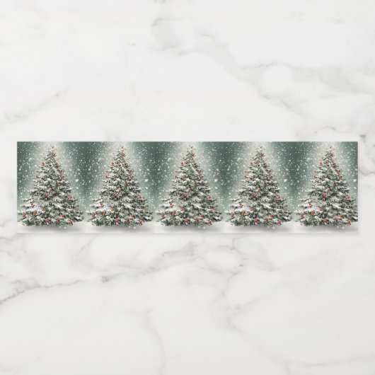 Groene Kerstboom Kleurrijke Ornamenten Witte Sneeu Waterfles Etiket (Enkel label)