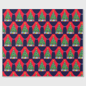 Groene kerstboom met blauwe draperingen: cadeaupapier (Vlak)