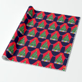 Groene kerstboom met blauwe draperingen: cadeaupapier (Uitgerold)