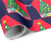 Groene kerstboom met blauwe draperingen: cadeaupapier (Rol Hoek)