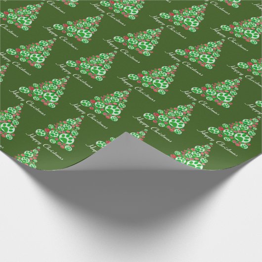 Groene kerstboom met dierenpootjes cadeaupapier (Hoek)