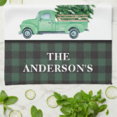 groene kerstboom met een groene vrachtwagen Pset  Theedoek (Gevouwen)