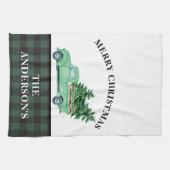 groene kerstboom met een groene vrachtwagen Pset  Theedoek (Horizontaal)