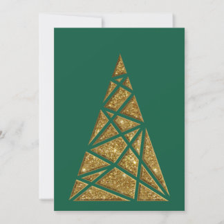 Groene kerstboom met gouden kerstboom plat notitie notitiekaartje