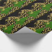 Groene kerstboom met gouden olie en zwart cadeaupapier (Hoek)