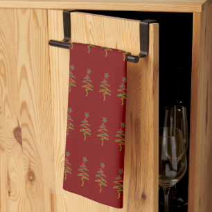 Groene Kerstboom met Krabbels + Ster Donkerrood Theedoek