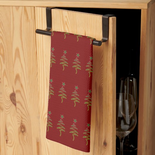 Groene Kerstboom met Krabbels + Ster Donkerrood Theedoek (Derde Gevouwen)