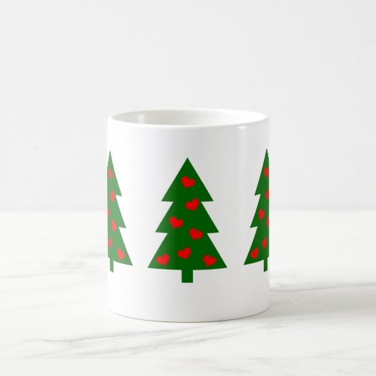 Groene kerstboom met rode harten koffiemok (Center)