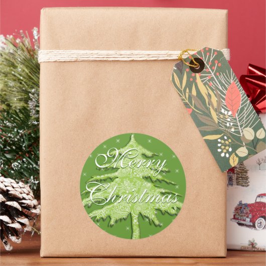 Groene kerstboom met sterren ronde sticker (Feestdagen)