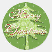 Groene kerstboom met sterren ronde sticker (Voorkant)