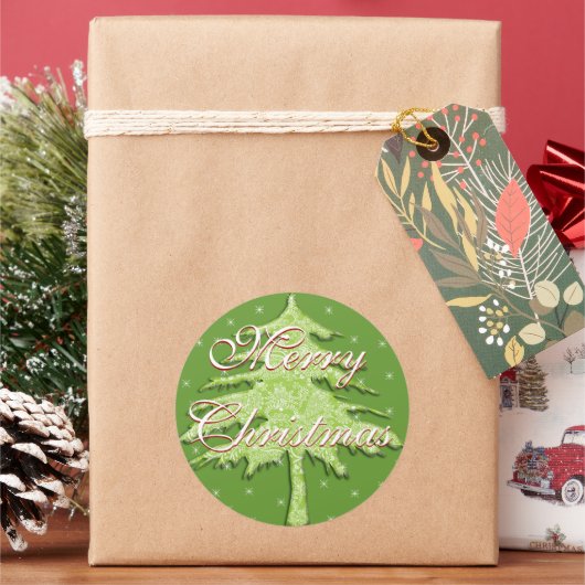 Groene kerstboom met sterren ronde sticker (Feestdagen)