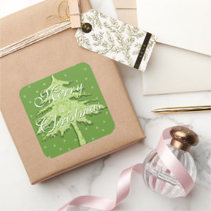Groene kerstboom met sterren vierkante sticker
