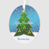 Groene kerstboom met stralingssymbolen ornament (voorkant)