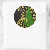 Groene kerstboom met zwarte en gouden wervelingen ronde sticker (Tas)