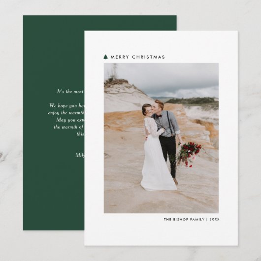 Groene kerstboom Modern Merry-kerstfoto Feestdagenkaart (Voorkant / Achterkant)