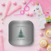 Groene Kerstboom Naam Aangepaste Zilveren Folie Papieren Bordje (Feest)