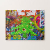 Groene kerstboom op een graffitimuur - legpuzzel (Horizontaal)