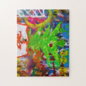 Groene kerstboom op een graffitimuur - legpuzzel (Verticaal)