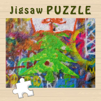 Groene kerstboom op een graffitimuur - legpuzzel