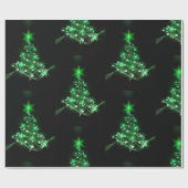 Groene kerstboom op zwart cadeaupapier (Vlak)