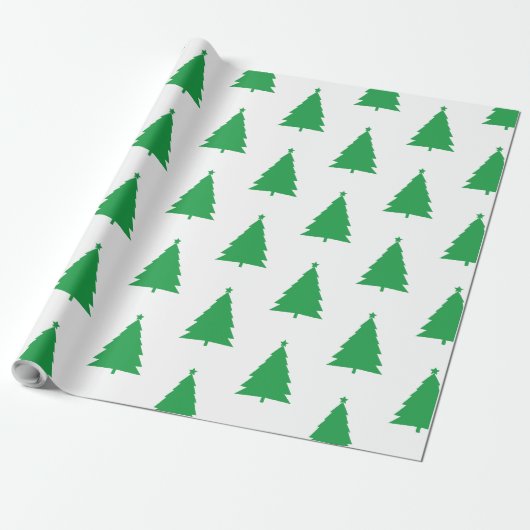 Groene kerstboom patroon op wit cadeaupapier (Uitgerold)
