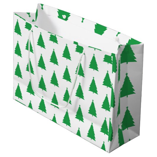 Groene kerstboom patroon op wit groot cadeauzakje (Voorkant Gekanteld)
