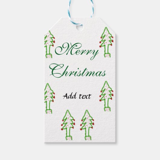 Groene kerstboom rode kersen vrolijke kerst mo cadeaulabel (Voorkant)