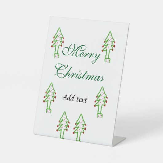 Groene kerstboom rode kersen vrolijke kerst mo reclamebord met voetstuk (Voorkant)