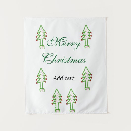 Groene kerstboom rode kersen vrolijke kerst mo wandkleed (Voorkant)